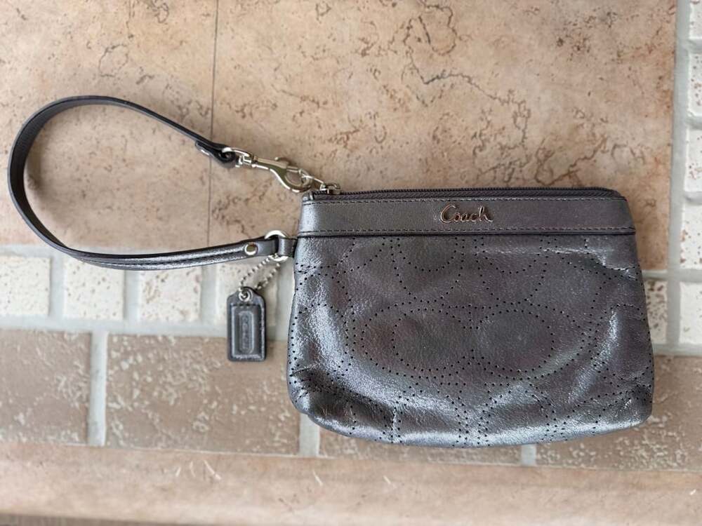 Coach Perforated Signature Silver Wristlet F45561